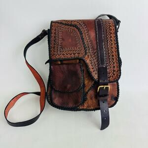 Mark Tigon Western Crossbody Bag Tooled Leather Brown Equestrian Purse Distress